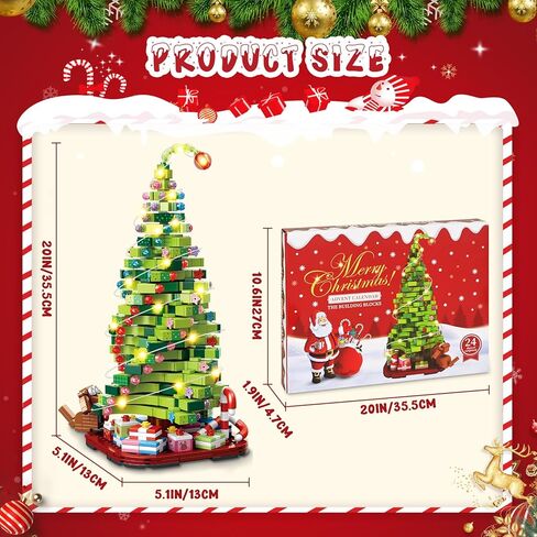 Advent Calendar 2024 Christmas Tree Building Blocks Set, 24 Days Christmas Countdown Calendar Building Kits 1206 Pieces Xmas Tree Gifts Toy for Adults Kids Teens Ages 10+ in Saudi Arabia