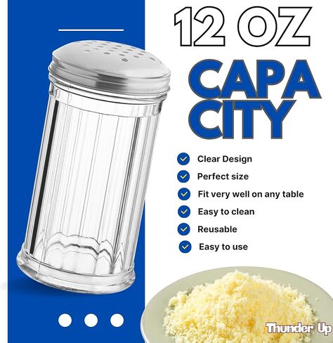 Thunder Up Parmesan Cheese Shaker 12 Oz, Cheese Shaker Plastic, Grated Cheese Shaker for Pizza, Parm Cheese Shaker, Spice Shakers with Holes and Lids, Pepper Shaker, Spice Shaker (Pack of 2) in Saudi Arabia