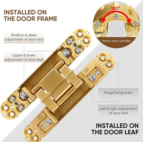 6inch Hidden Door Hinges(2Pcs)- 3 Way Adjustable Invisible Door Hinges,180 Degree Swing Heavy Duty Concealed Hinges (Load-Bearing Up to 88Lbs) (Black) in Saudi Arabia