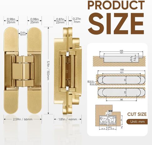 6inch Hidden Door Hinges(2Pcs)- 3 Way Adjustable Invisible Door Hinges,180 Degree Swing Heavy Duty Concealed Hinges (Load-Bearing Up to 88Lbs) (Black) in Saudi Arabia