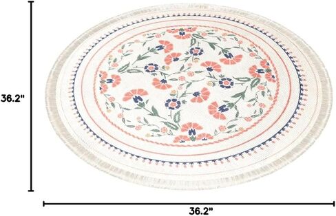 سجادة قطنية مستديرة منسوجة بشرابة رمي سجادة قابلة للغسل لغرفة المعيشة وغرفة النوم والحمام والمطبخ (عتيق) in Kuwait