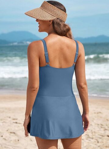 Aleumdr Women Square Neck Swim Dress One Piece Swimsuit Modest Tummy Control Skirted Bathing Suit in Saudi Arabia