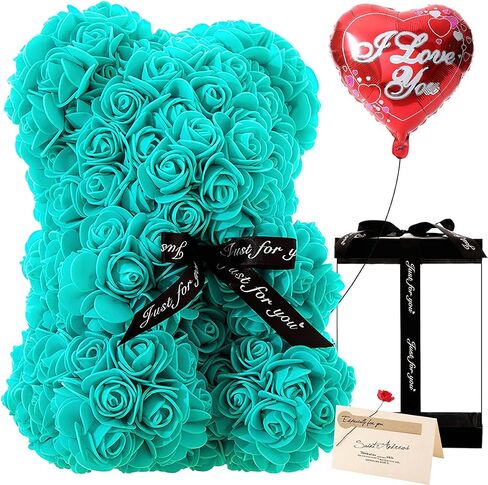 Gifts for Women - Rose Flower Bear - Rose Bear,Pure Handmade Rose Teddy Bear,Gift for Mothers Day,Valentines Day, Anniversary and Bridal Showers,w/Clear Gift Box and Greeting Card (Red) in Saudi Arabia
