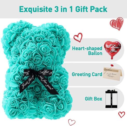 Gifts for Women - Rose Flower Bear - Rose Bear,Pure Handmade Rose Teddy Bear,Gift for Mothers Day,Valentines Day, Anniversary and Bridal Showers,w/Clear Gift Box and Greeting Card (Red) in Saudi Arabia