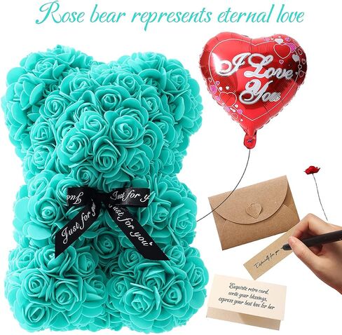 Gifts for Women - Rose Flower Bear - Rose Bear,Pure Handmade Rose Teddy Bear,Gift for Mothers Day,Valentines Day, Anniversary and Bridal Showers,w/Clear Gift Box and Greeting Card (Red) in Saudi Arabia