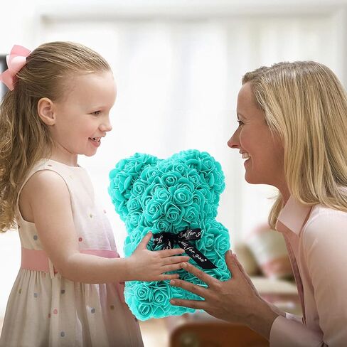 Gifts for Women - Rose Flower Bear - Rose Bear,Pure Handmade Rose Teddy Bear,Gift for Mothers Day,Valentines Day, Anniversary and Bridal Showers,w/Clear Gift Box and Greeting Card (Red) in Saudi Arabia