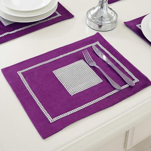 HeMiaor Set of 6 Table Mats Purple Luxurious Non-Slip Velvet Placemats for Dinner Table, 12x16-Inch(30x40cm) in Kuwait