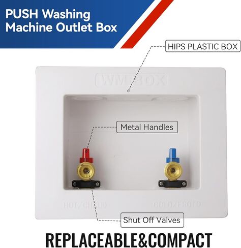 صندوق مخرج الغسالة، وصلة مدخل قابلة للدفع 1/2 بوصة، وصلة ذكر لمخرج MHT 3/4 بوصة، صندوق PEX مع تصريف مركزي، صندوق غسيل مع صمامات كروية 1/4 دورة in Kuwait