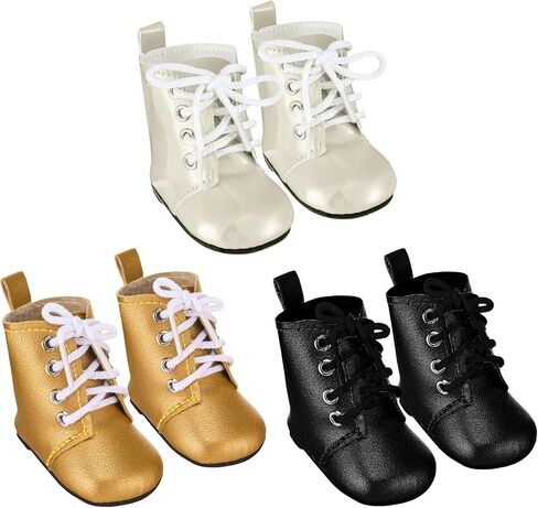 Bencailor 3 Pairs 18 Inch Doll Boot Shoes 2.3" Lace-up Ankle Doll, Simple in Kuwait