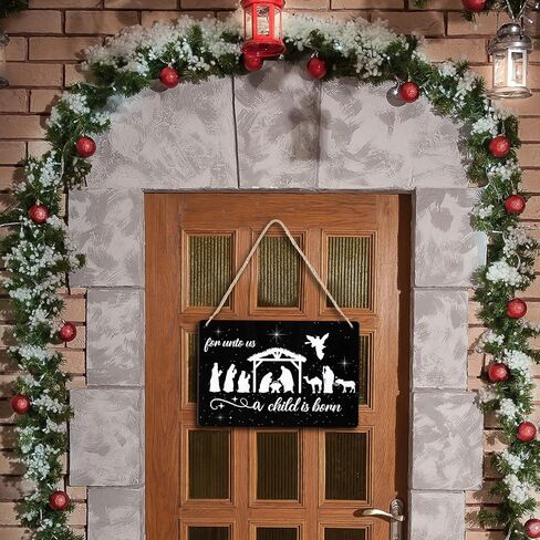 عيد الميلاد يسوع الخشب علامة بالنسبة لنا ولد طفل المهد باب الزينة الخشبية ريفي عيد الميلاد باب شماعات يسوع جدار ديكور المسيحي يسوع الخشب الجدار شنقا ديكور للباب الأمامي في الهواء الطلق in Kuwait