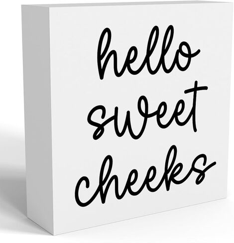 Hello Sweet Cheeks Bathroom Decor, Bathroom Signs Decor, Black and White Bathroom Decor, Funny Bathroom Decor, Bathroom Decor for Shelves, Wooden Box Decor Sign for Home Farmhouse Living Room Table in Saudi Arabia