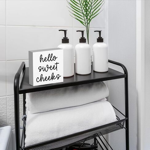 Hello Sweet Cheeks Bathroom Decor, Bathroom Signs Decor, Black and White Bathroom Decor, Funny Bathroom Decor, Bathroom Decor for Shelves, Wooden Box Decor Sign for Home Farmhouse Living Room Table in Saudi Arabia