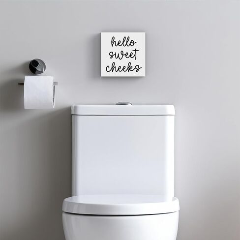 Hello Sweet Cheeks Bathroom Decor, Bathroom Signs Decor, Black and White Bathroom Decor, Funny Bathroom Decor, Bathroom Decor for Shelves, Wooden Box Decor Sign for Home Farmhouse Living Room Table in Saudi Arabia