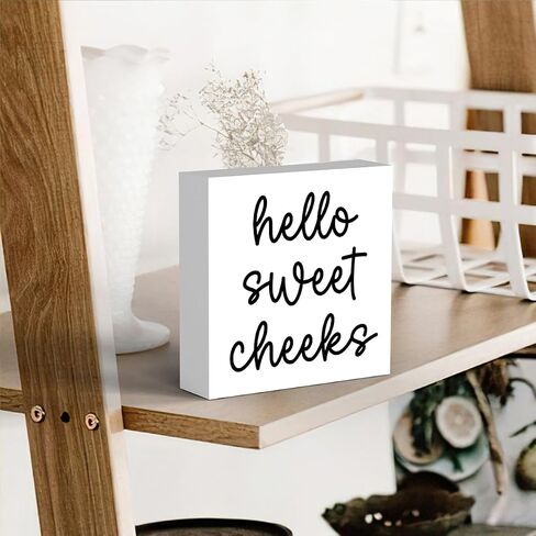 Hello Sweet Cheeks Bathroom Decor, Bathroom Signs Decor, Black and White Bathroom Decor, Funny Bathroom Decor, Bathroom Decor for Shelves, Wooden Box Decor Sign for Home Farmhouse Living Room Table in Saudi Arabia