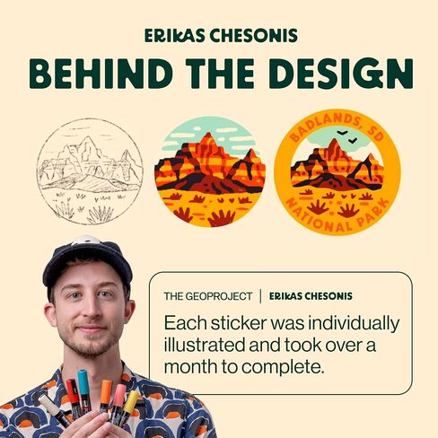 زجاجة مياه من National Parks مع مجموعة ملصقات، تعاون Erikas Chesonis، قارورة مغامرة مع قش، ملصقات مقاومة للماء لزجاجة المياه، فولاذ مقاوم للصدأ معزول 32oz (أسمر) in Saudi Arabia