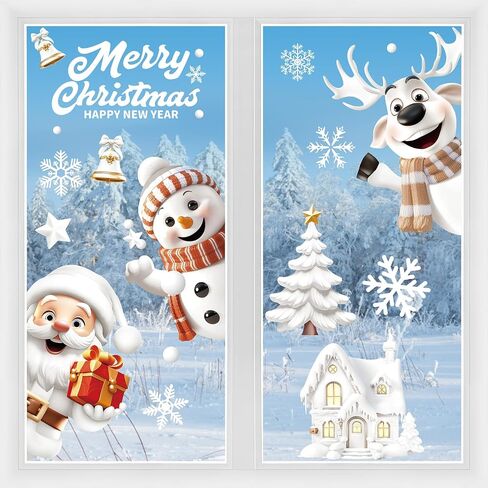 Christmas Window Clings, Gocheden 146PCS Christmas Snowflake Window Clings Stickers for Glass, 3D Xmas Window Stickers for Christmas Decorations, Winter Window Clings, Christmas Window Decorations in Saudi Arabia