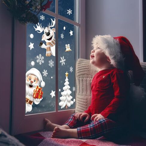 Christmas Window Clings, Gocheden 146PCS Christmas Snowflake Window Clings Stickers for Glass, 3D Xmas Window Stickers for Christmas Decorations, Winter Window Clings, Christmas Window Decorations in Saudi Arabia