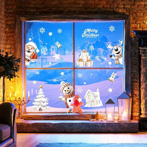 Christmas Window Clings, Gocheden 146PCS Christmas Snowflake Window Clings Stickers for Glass, 3D Xmas Window Stickers for Christmas Decorations, Winter Window Clings, Christmas Window Decorations in Saudi Arabia