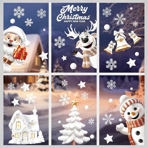 Christmas Window Clings, Gocheden 146PCS Christmas Snowflake Window Clings Stickers for Glass, 3D Xmas Window Stickers for Christmas Decorations, Winter Window Clings, Christmas Window Decorations in Saudi Arabia