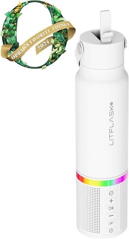 Smart Water Bottle with Premium Bluetooth Speaker, Portable Charger, LED Light, Hands-Free Mic, Insulated Stainless Steel, Straw Lid, BPA-Free, 20oz - Mix & Match Colorways in Saudi Arabia