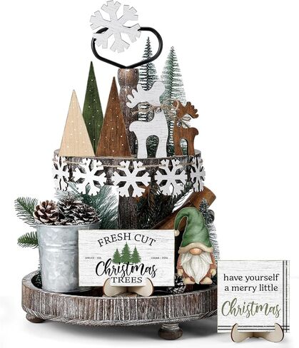 20 Pcs Neutral Christmas Tiered Tray Decor Gingerbread Wood Sign Rustic Christmas Table Decorations Mini Block Signs for Xmas Winter Kitchen Home Table Centerpiece(Stylish Style) in Saudi Arabia