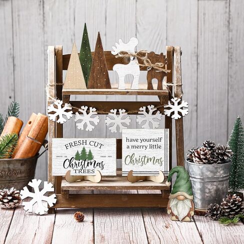 20 Pcs Neutral Christmas Tiered Tray Decor Gingerbread Wood Sign Rustic Christmas Table Decorations Mini Block Signs for Xmas Winter Kitchen Home Table Centerpiece(Stylish Style) in Saudi Arabia