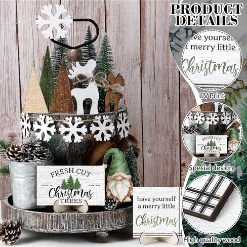 20 Pcs Neutral Christmas Tiered Tray Decor Gingerbread Wood Sign Rustic Christmas Table Decorations Mini Block Signs for Xmas Winter Kitchen Home Table Centerpiece(Stylish Style) in Saudi Arabia