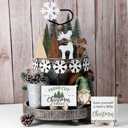 20 Pcs Neutral Christmas Tiered Tray Decor Gingerbread Wood Sign Rustic Christmas Table Decorations Mini Block Signs for Xmas Winter Kitchen Home Table Centerpiece(Stylish Style) in Saudi Arabia