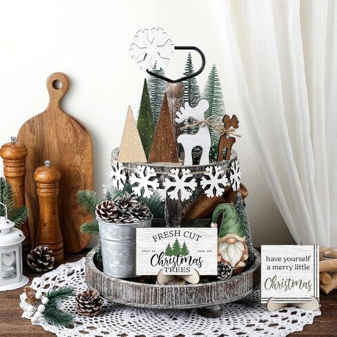 20 Pcs Neutral Christmas Tiered Tray Decor Gingerbread Wood Sign Rustic Christmas Table Decorations Mini Block Signs for Xmas Winter Kitchen Home Table Centerpiece(Stylish Style) in Saudi Arabia