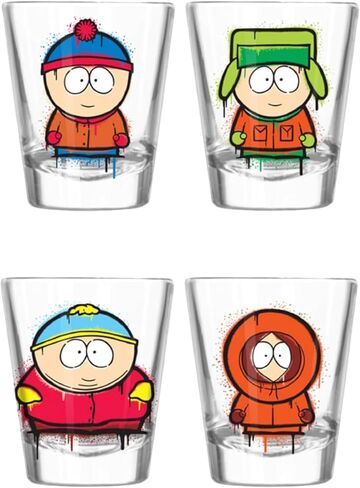 Silver Buffalo SpongeBob SquarePants Poses Floral Krabby Patty 4-Pack Mini Glass Set, 1.5 Ounces in Saudi Arabia