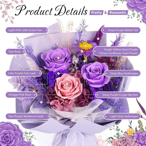 VAIPI Flowers for Delivery Prime, Preserved Flowers Bouquets, Real Purple Forever Roses Bouquet That Last Up to 1-3 Years, for Women,Valentines Day, Mothers Day, Birthday Gift for Her in Kuwait
