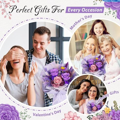 VAIPI Flowers for Delivery Prime, Preserved Flowers Bouquets, Real Purple Forever Roses Bouquet That Last Up to 1-3 Years, for Women,Valentines Day, Mothers Day, Birthday Gift for Her in Kuwait