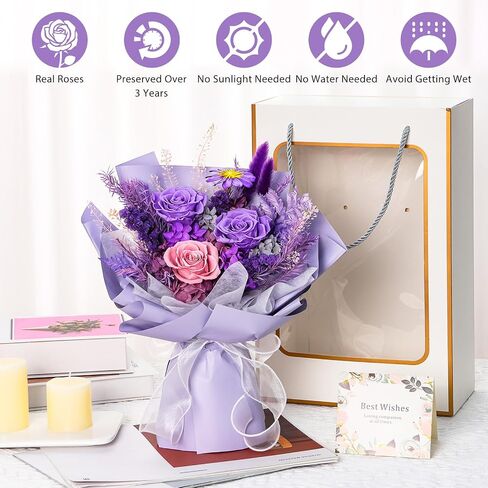 VAIPI Flowers for Delivery Prime, Preserved Flowers Bouquets, Real Purple Forever Roses Bouquet That Last Up to 1-3 Years, for Women,Valentines Day, Mothers Day, Birthday Gift for Her in Kuwait