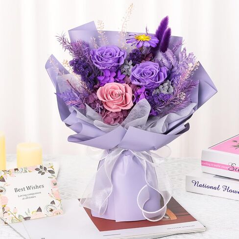VAIPI Flowers for Delivery Prime, Preserved Flowers Bouquets, Real Purple Forever Roses Bouquet That Last Up to 1-3 Years, for Women,Valentines Day, Mothers Day, Birthday Gift for Her in Kuwait