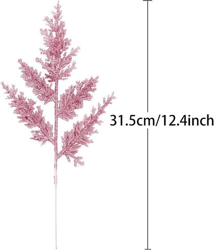 Set of 24 Glitter Artificial Pine Needles Branches 12.4" Sparkle Christmas Tree Pick Decorations Sprays Cedar Leaves Stems Twigs Winter Flower Arrangement Xmas Holiday Décor Tree Fillers (Pink) in Saudi Arabia