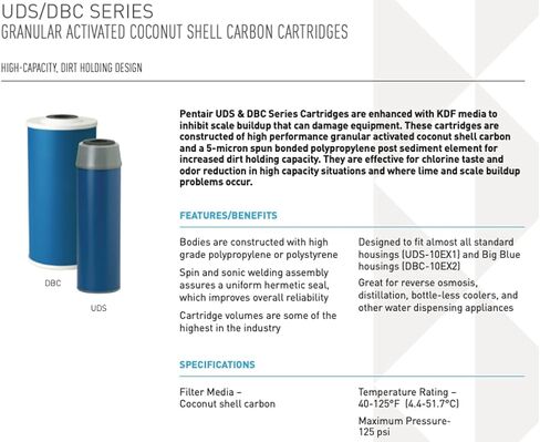 Pentair Pentek DBC-10EX2 Carbon Water Filter, 10-Inch, Whole House Heavy Duty Granular Activated Coconut Shell Carbon Cartridge with KDF 55 Media, 10" x 4.5", 5 Micron in Saudi Arabia