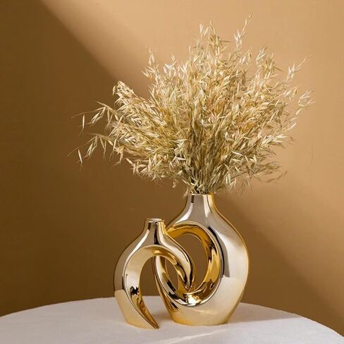 VCS 2 Set Off White Ceramic Flower Vase, Nordic Minimal Unique Abstract Classy Vase, Luxury Trendy Modern Pampas Grass Vase Perfect for Farmhouse, Home Decor, Living, Bedroom, Coffee Tables, Gifts in Saudi Arabia