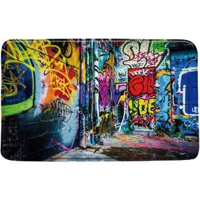 Modern Colorful Graffiti Bath Rug Creative Abstract Art Bathroom Mat Floor Carpet Messy Street Wall Urban Spray Hip Hop Doodles Culture Adventure Absorbent Doormat Bedroom Rugs