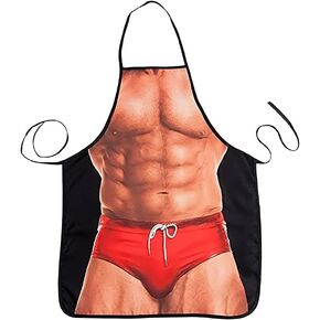 HAKSEN Cooking Kitchen Aprons for Women Men Chef, Funny Apron, Red Swim Trunks Man