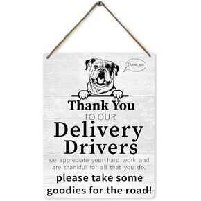 Mtrgdn Delivery Sign,Thank You to Our Delivery Drivers,Delivery Driver Snack Sign Front Door Decor Wood Wall Hanging Tags,Appreciation Wooden Plaque Hanging Sign (DOG 8)