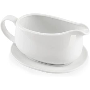 17oz Gravy Boat with Saucer Stand,Ceramic Sauce Boat with Tray for Salad Dressings, Creamer, Broth, Black Pepper
