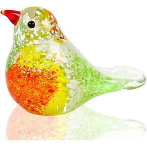 Handmade Glass Multicolor Bird Figurine for Birthday Christmas, Blown Art Animal Collectible Sculpture, Decorative Birds Ornaments Gifts for Home