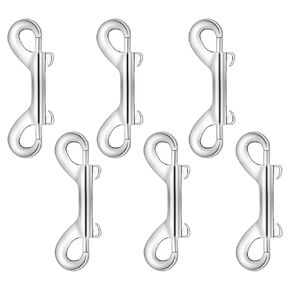 6 Pack Double Snap Hooks Double Ended Bolt Snaps Hook Double Ended Clips Dog Leash Hook Clips Pet Chain Buckle Metal Trigger Snap Hooks Zinc Alloy Double Hook Clip Heavy Duty Chain Clip (Silver)