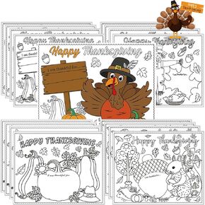 32Pcs Thanksgiving Coloring Placemats for Kids,Fall Activity Thanksgiving Crafts Paper Mats Set for Thanksgiving Party,Color Your Own Autumn Mats for Thanksgiving Party Supplies