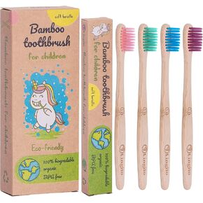 Lingito Natural Bamboo Toothbrushes, BPA Free Soft Bristles, Nature-Friendly, Natural, Organic & Vegan Toothbrush Pack, Individually Packaged (Natural Child Bamboo Toothbrushes)