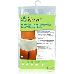 Priva Women's Protective 100% Cotton Underwear with Sewn in Waterproof Liner, White, Small, Machine Washable