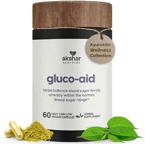 AKSHAR Ayurveda Gluco Support Supplement with Gymnema, Bitter Melon, Turmeric & More, Supports Healthy Levels(60 Capsules)