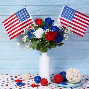 Crowye 44 جهاز كمبيوتر شخصى من زهور يوم المحاربين القدامى أعلام باقة تذكارية وطنية صناعية أحمر أبيض وأزرق زهرة صناعية مع أعلام أمريكية لمقبرة القبر التذكارية يوم المحاربين القدامى ديكور المنزل in Kuwait