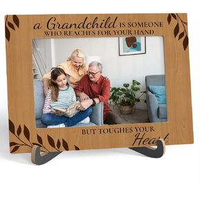 Grandparents Picture Frame, A Grandchild is Someone Who Reaches For Your Hand But Touches Your Heart - Wooden Tabletop Photo Frame With Stand, Birthday Grandparents Day Gifts For Best Grandparents,