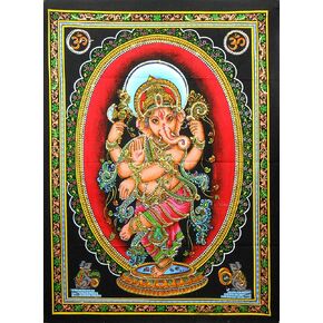 Crafts of India God Dancing Ganesha batik sequins Cotton Wall Hanging yoga Painting : Size 43"x30" Inches